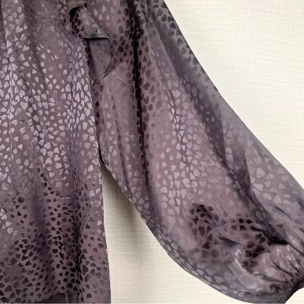 Shoshanna Brown Silk Satin Animal Heart Print Ruffled Blouse Top